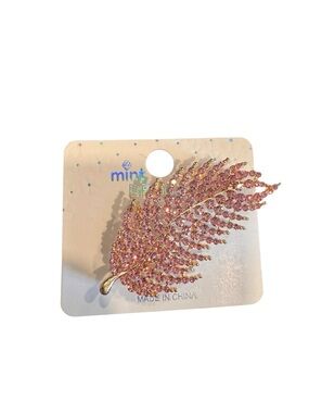 Mint Pink Crystal Leaf brooch with Gold Accents
